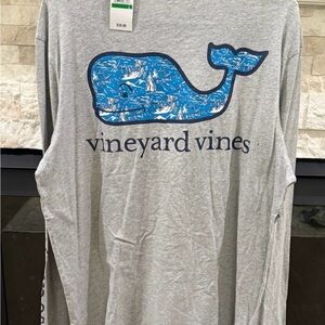 Vineyard Vines Gray Long Sleeve Tee with Blue Whale